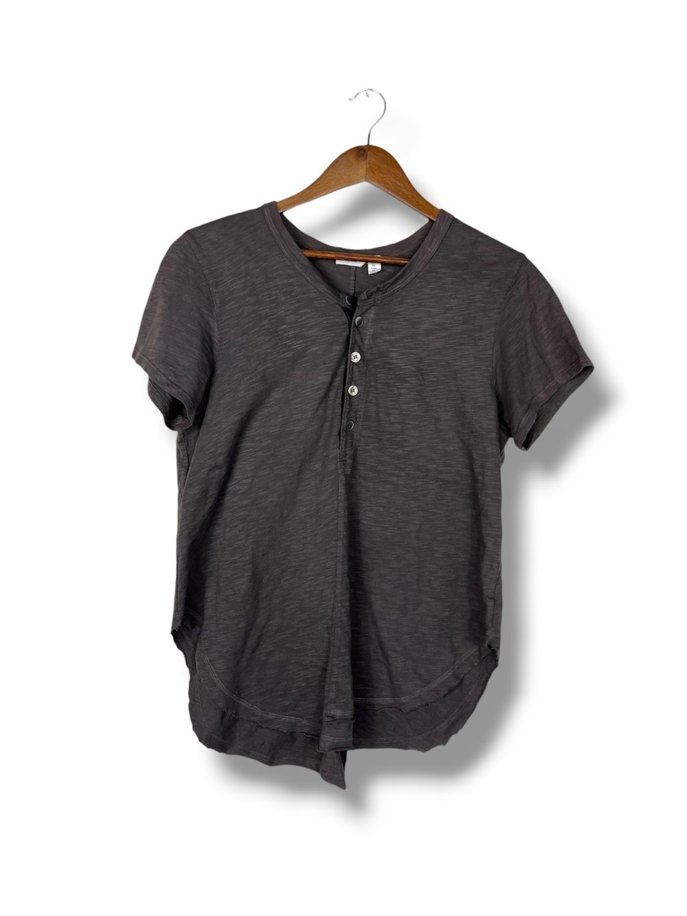 Wilt Womens Henley Slub Shirt M Made in USA Raw Edge Asymmetrical Lagenlook